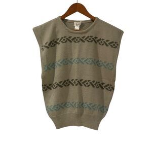 Vintage TanJay Women's Sweater Vest with Geometric Pattern - Gray and Teal